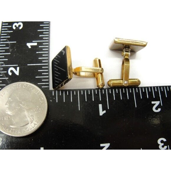 David Donahue Cufflinks Black Onyx Gold Tone Shirt Button Set Formal Tux Vintage - Picture 12 of 16